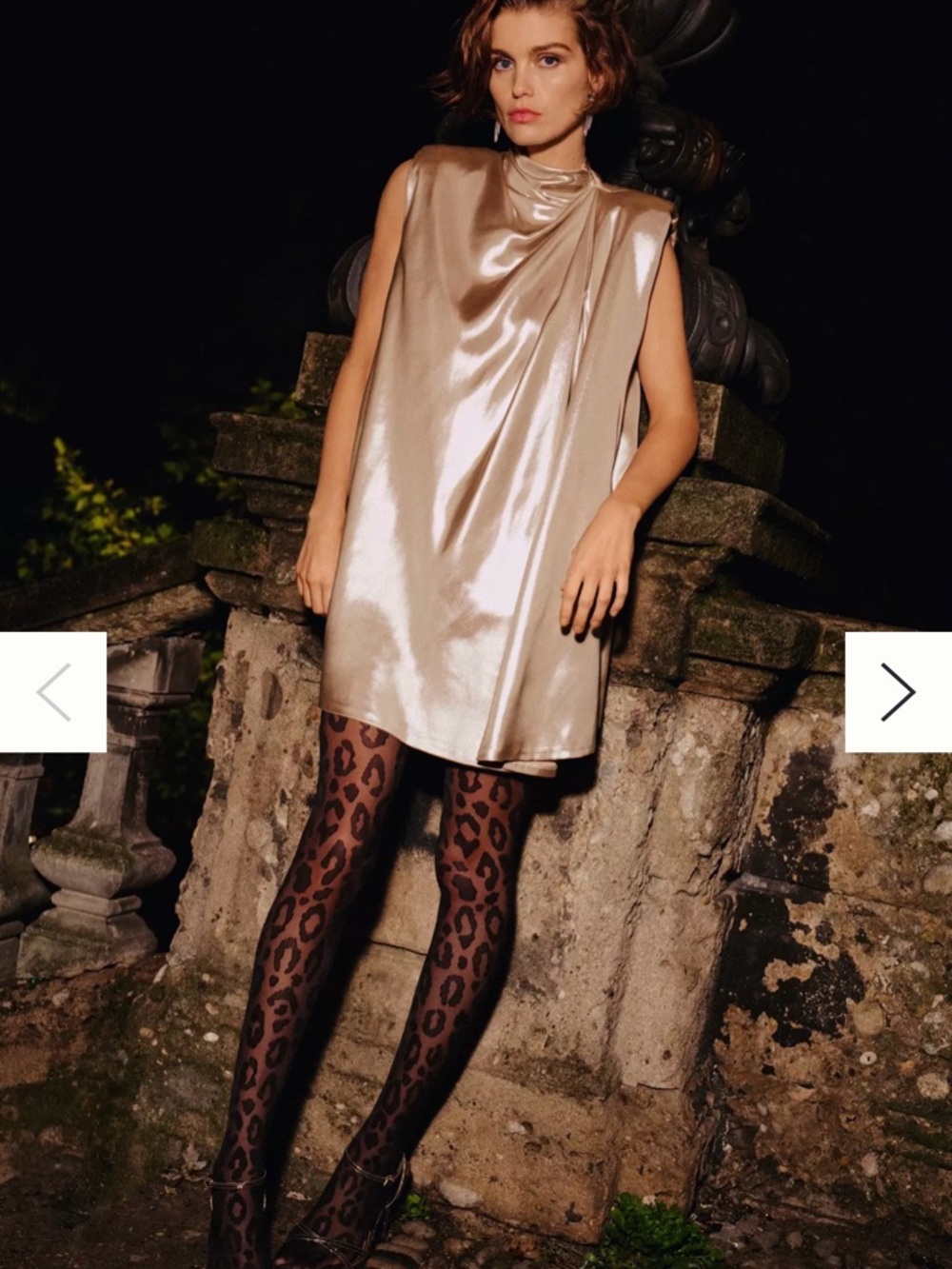 Anthropologie Champagne Satin High-Neck Shift Dress